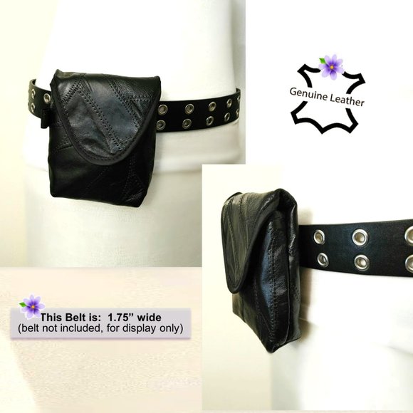 Soft Genuine Leather Belt Bag Black Patchwork Mini Waist Purse Flap Velcro NWOT - Picture 6 of 8